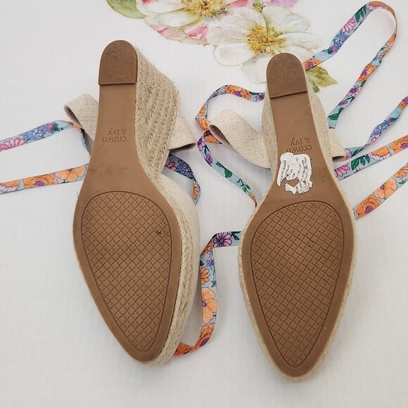Crown & Ivy Size 10 Lawndale Lace up Floral Print Espadrille Wedge Sandals - Picture 5 of 6